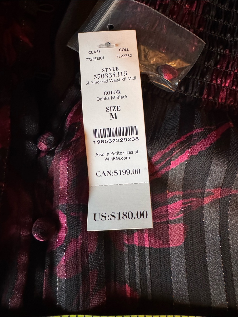 White House Black Market Black Midi Dress with Magenta Floral Print - Picture 9 of 14